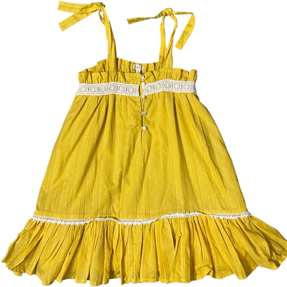 Lali Sunshine Yellow Dress with White Lace Detail Shoulder Ties Girls Size 5